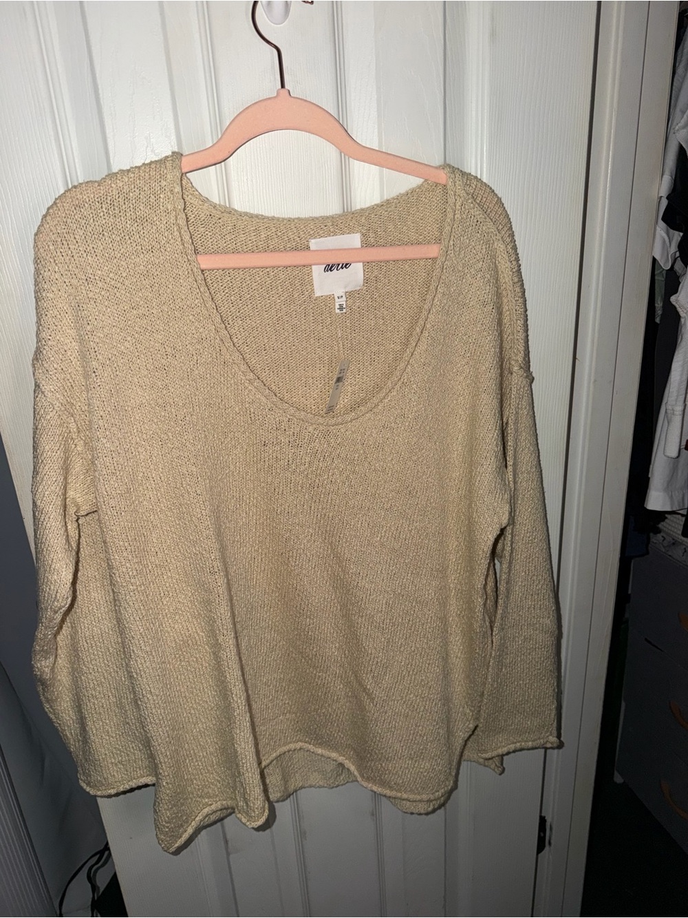 aerie Lightweight Cream Scoop-Neck Knit Sweater